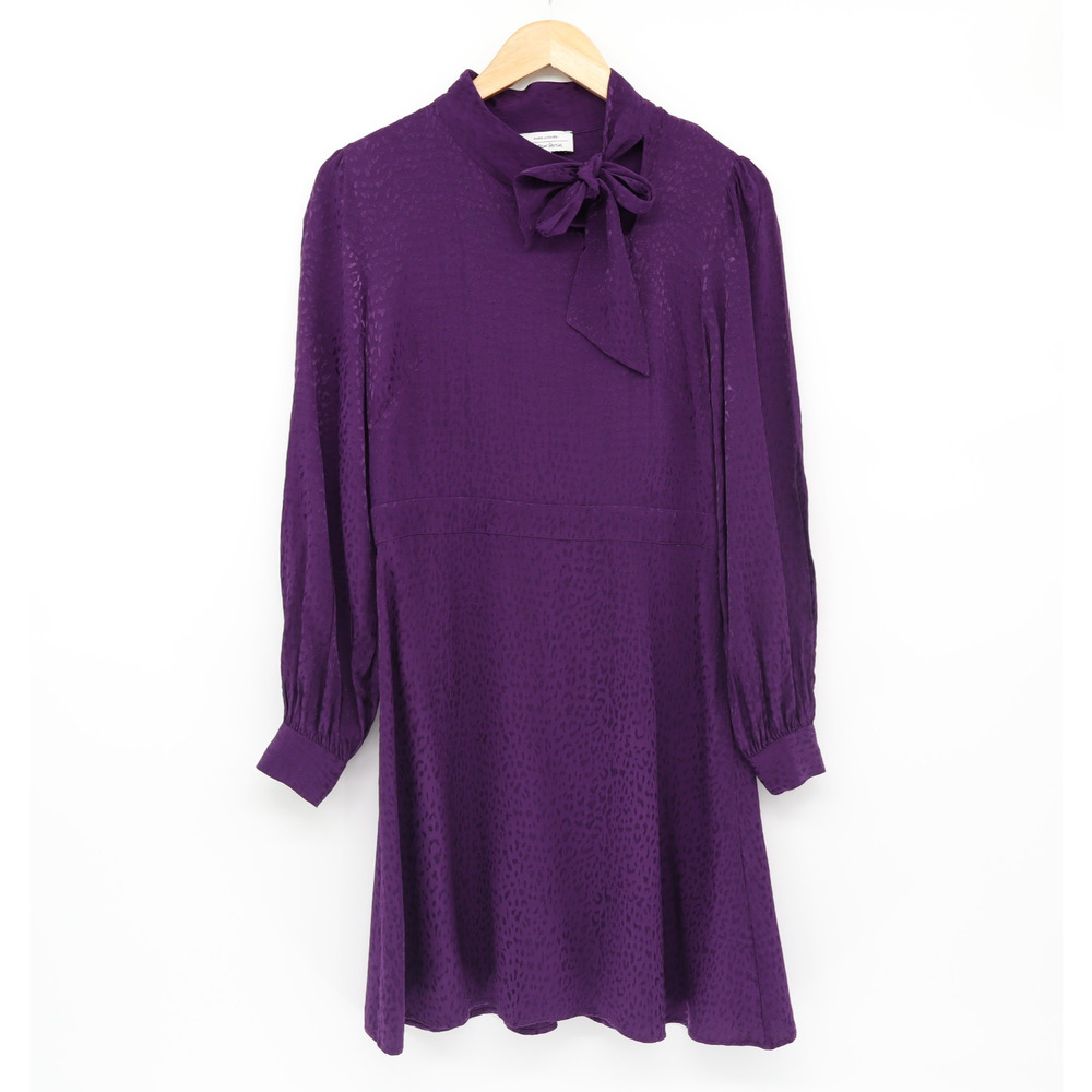 & Other Stories Paris Atelier Rich Purple Tie Neck Long Sleeve Mini Dress Sz 8